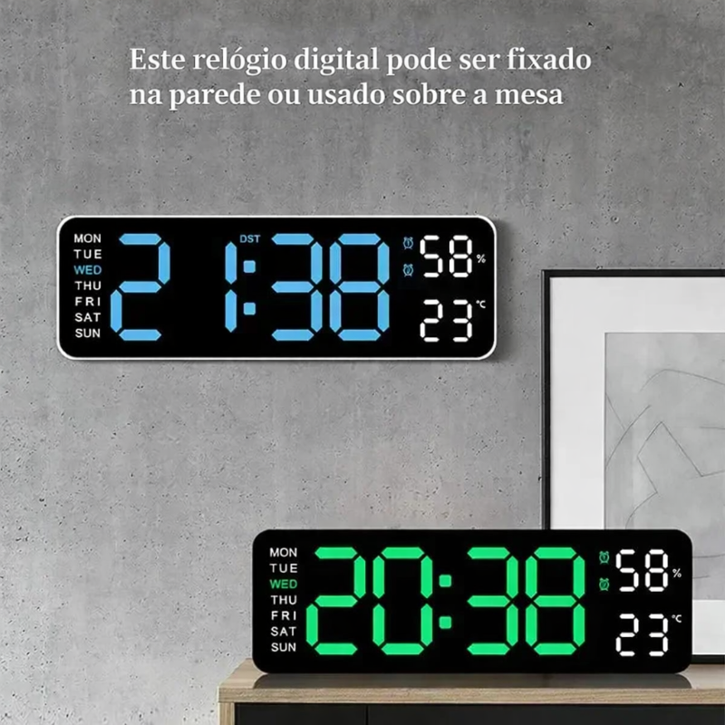 Relógio Digital de Parede e Mesa com Data e Hora Doce Habitat