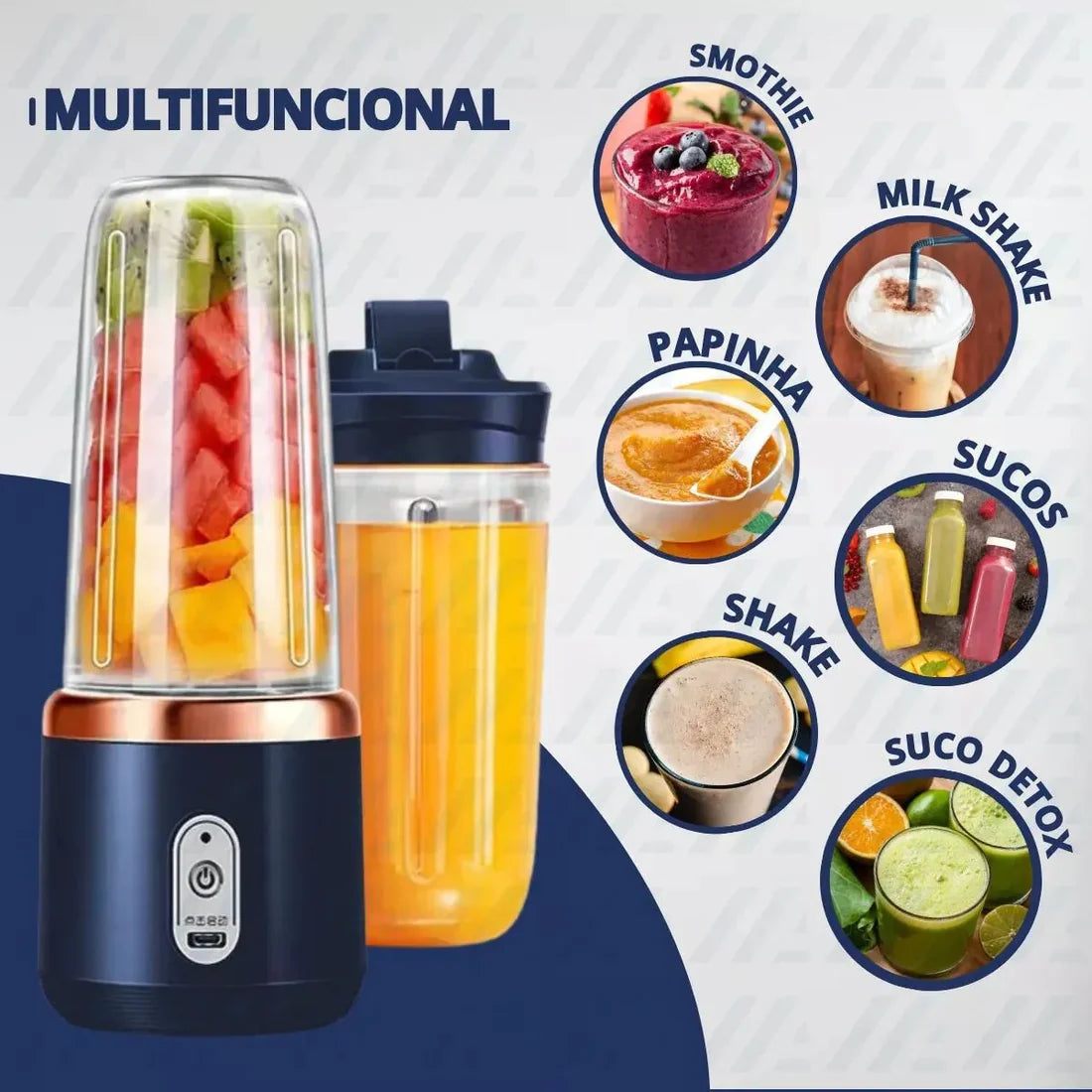 Liquidificador Portátil Mixer com Coqueteleira Doce Habitat