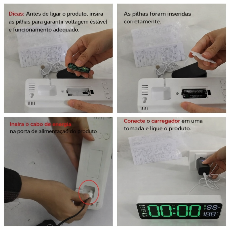 Relógio Digital de Parede e Mesa com Data e Hora Doce Habitat